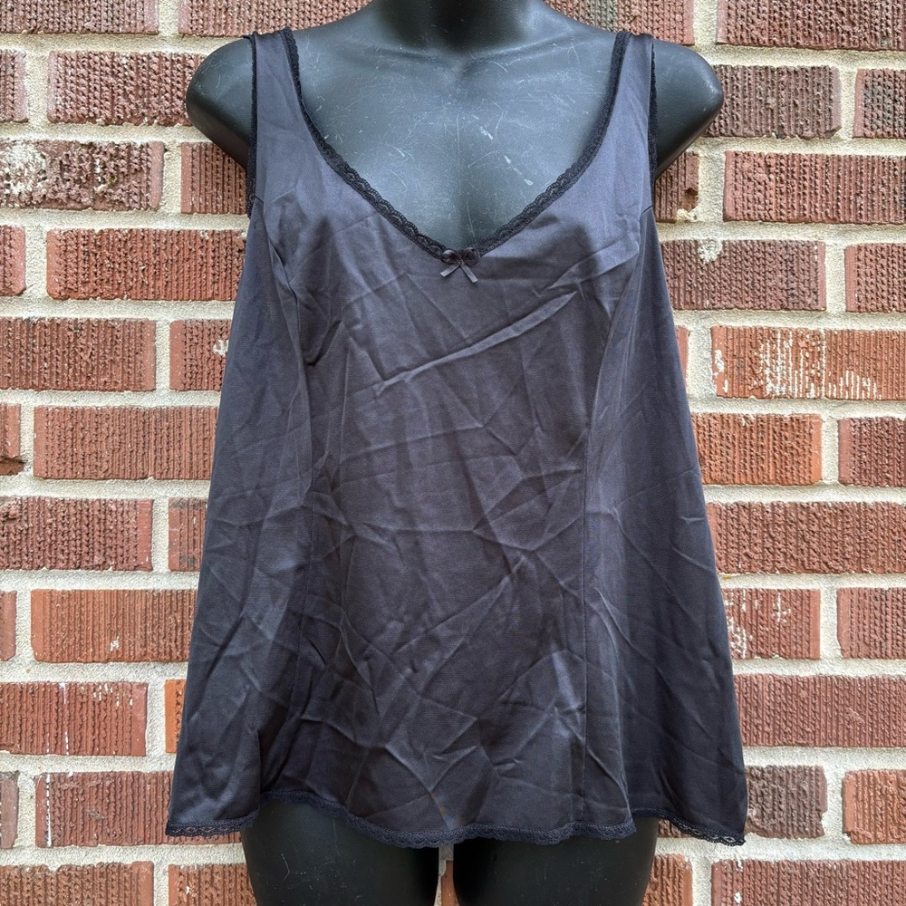 Vintage VASSARETTE Black TANK CAMISOLE Size XL 44 NYLON Fairy Dainty Top Boxy